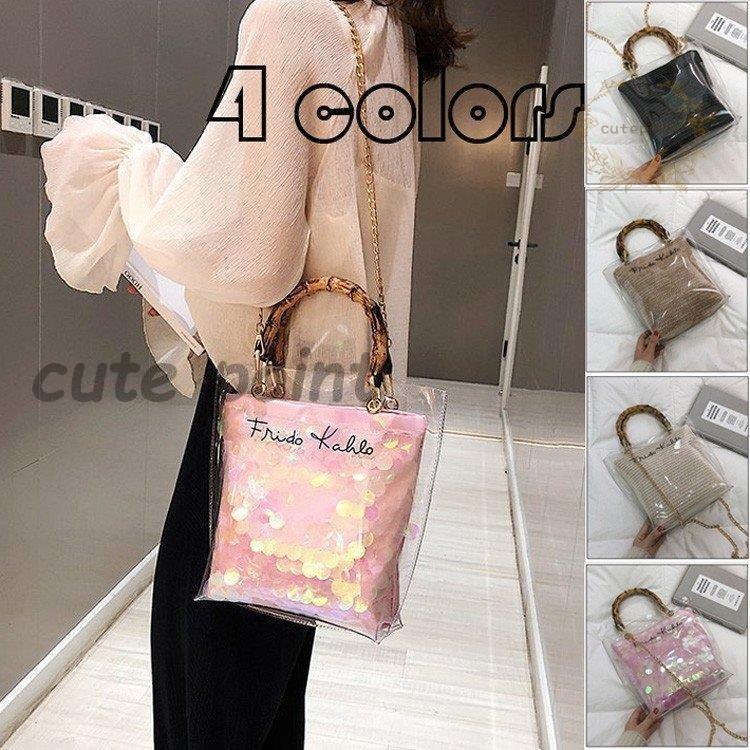 クリアバッグ 透明バッグ ストローポーチ付 トートバッグ ハンドバッグ 肩がけバッグ ショルダーバッグ..