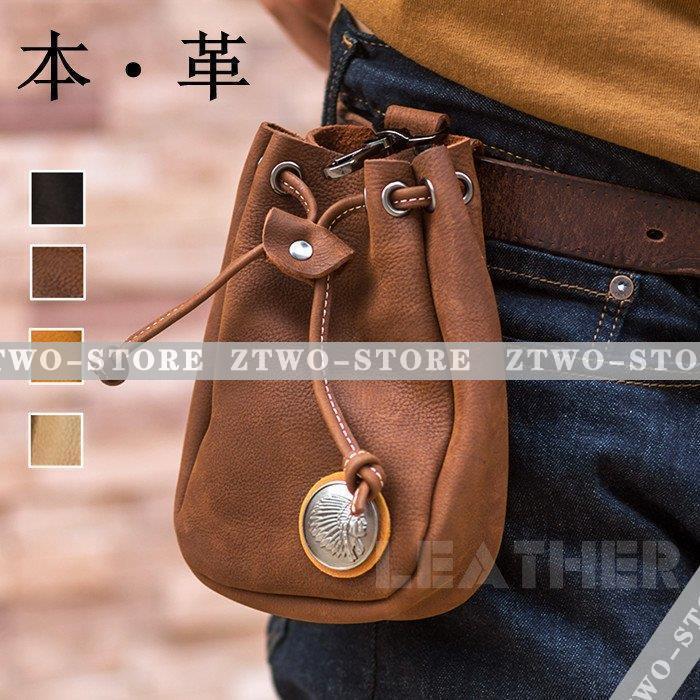 ウエストバッグ メンズ 本革 ウエストポーチ ブラウン ベルトバッグ 小型 革バッグ 携帯、財布収納 ベルトポーチ シザーバッグ携帯バッグ 巾着タイプ