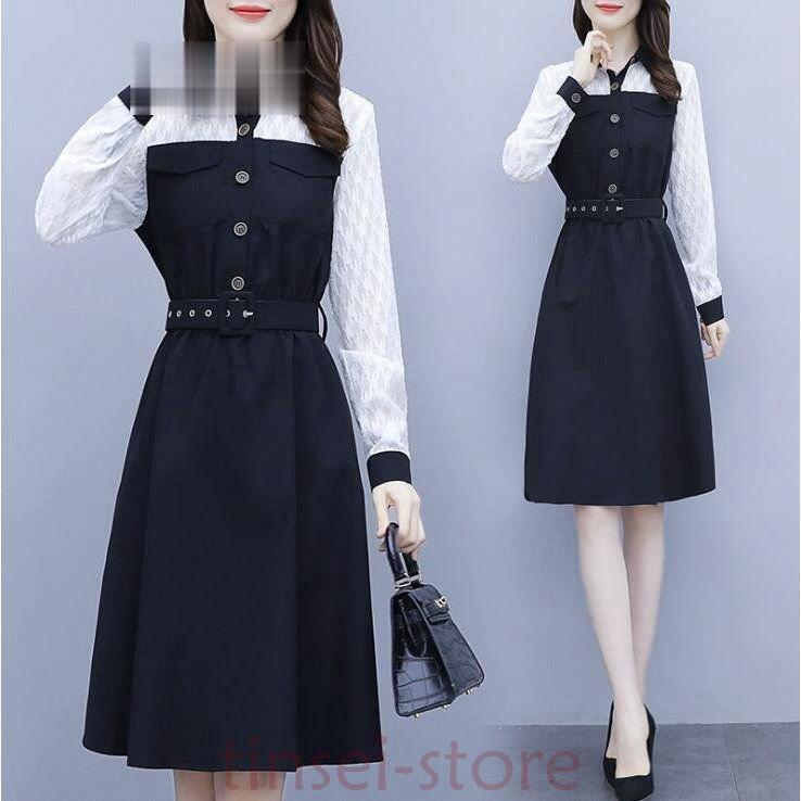 ワンピース 40代 50代 ワンピース 体型カバー レディース シフォンワンピース 膝丈 ドッキング 長袖 フォーマルワンピース 着痩せ 夏ワンピース