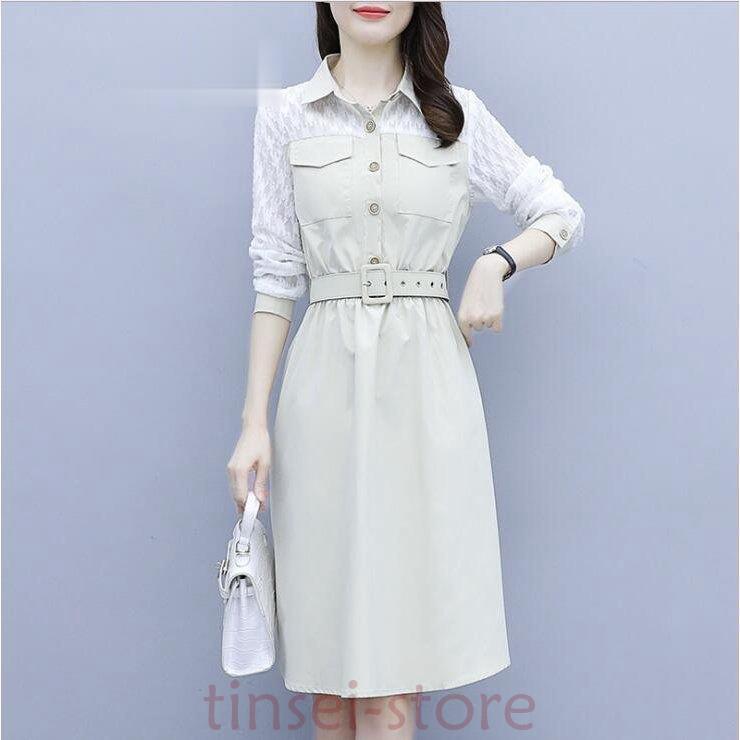 ワンピース 40代 50代 ワンピース 体型カバー レディース シフォンワンピース 膝丈 ドッキング 長袖 フォーマルワンピース 着痩せ 夏ワンピース