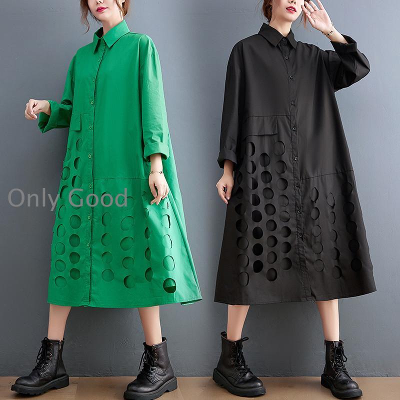 シャツワンピース レディース チュニック 長袖 春 秋 ロングシャツ ワンピース 可愛い 着痩せ 大きいサ..