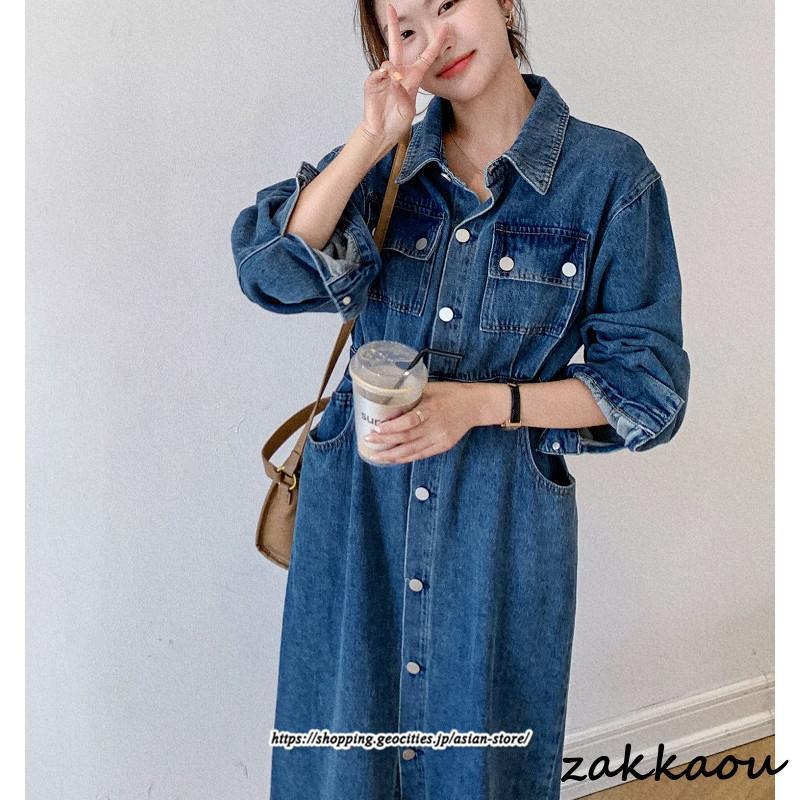 ロング ジャケット レディース 長袖 アウター ワンピースコート スプリングコート デニムロングジャケットワンピース オシャレ 通勤 20代 30代 40代 5...