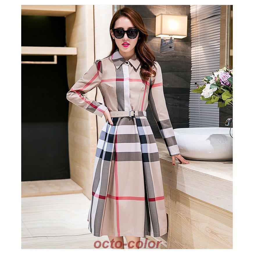 春コーデワンピース秋膝丈ワンピース...