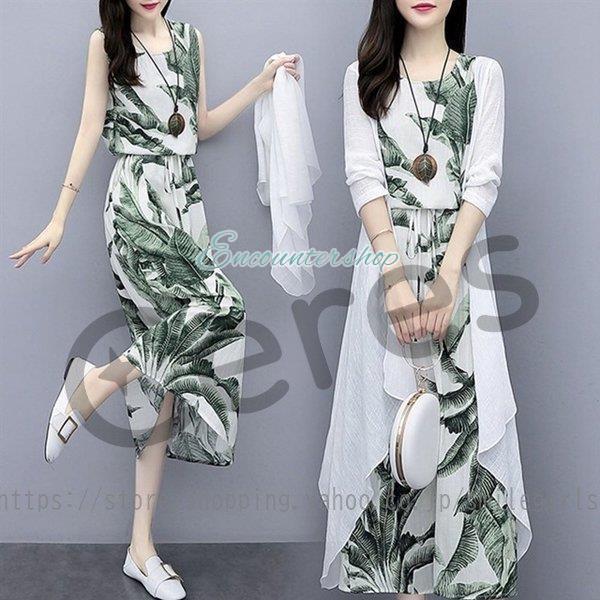 ワンピース レディース ボタニカル ロング 2点セット リゾート ビーチ 夏 おしゃれ 40代 30代