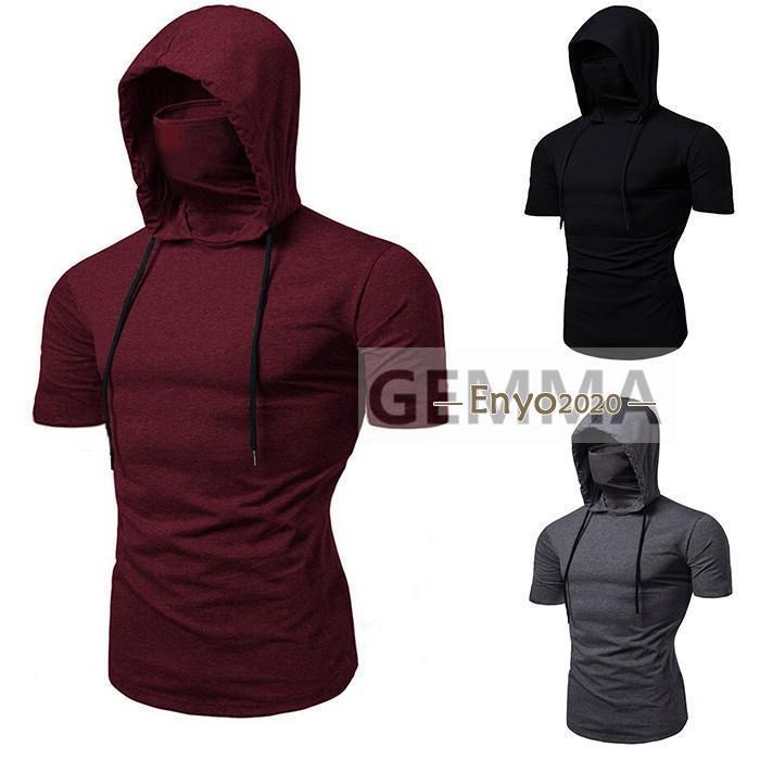 Tシャツ メンズ パーカー スリムシャツ 細身 半袖 薄手 夏パーカー 運動着 トレーニング 弾力 個性 忍..