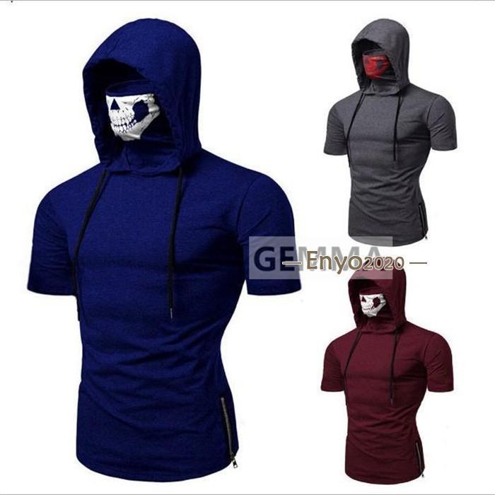 Tシャツ メンズ パーカー スリムシャツ 細身 半袖 薄手 夏パーカー 運動着 トレーニング 弾力 個性 忍..