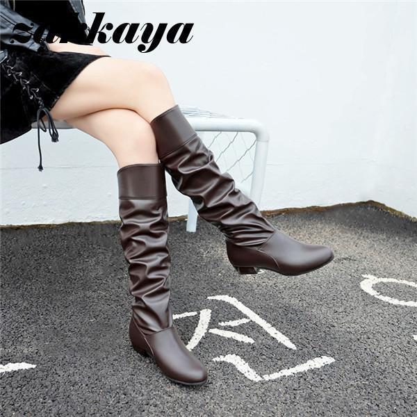 ブーツ レディース ロング 黒 ローヒール 大きいサイズ 歩きやすい レースアップ ぺたんこ ルーズ 痛く..