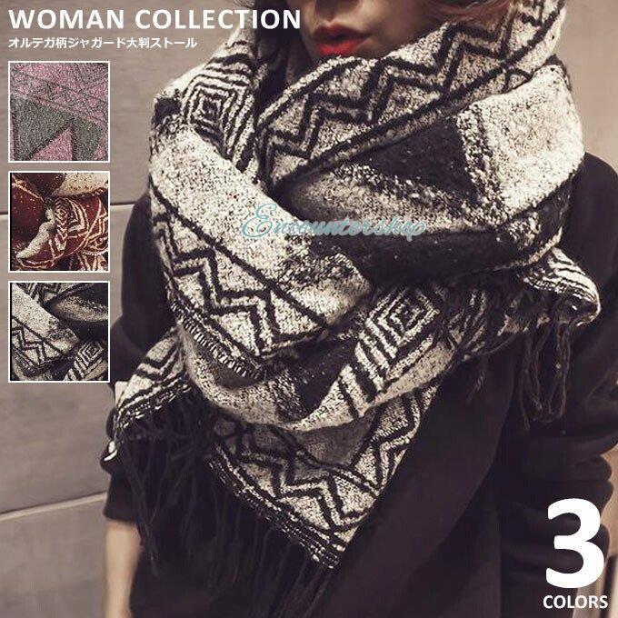 ストール 秋冬 大判 厚手 ジャガード マフラー 秋 冬 ウール モヘア エスニック