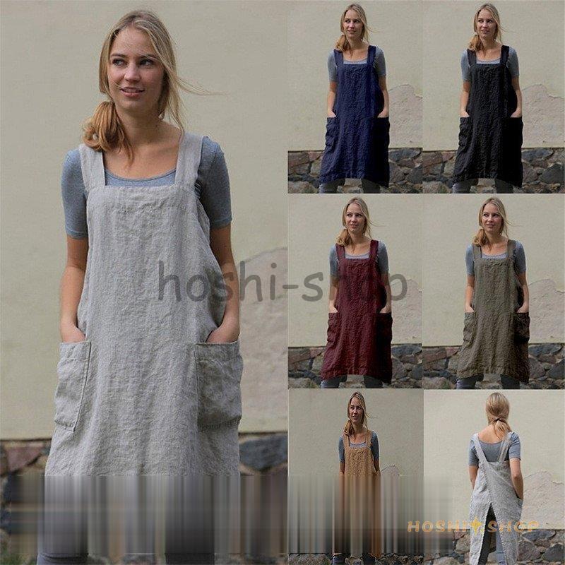 エプロンワンピース エプロン 首掛けエプロン 前掛け エプロン 大きいサイズ カジュアル ポケット付き 洗濯可能 家事
