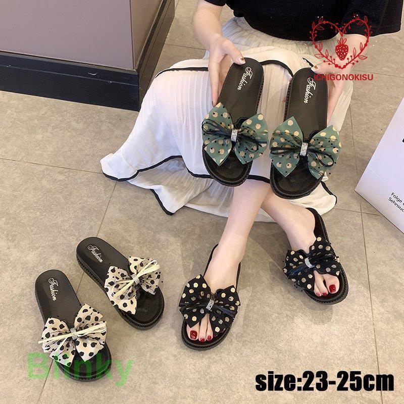 スリッパ ビーチサンダル レディース サンダル 夏 軽く リボン 厚底 ドット 水玉 バスサンダル カジュアル ビーチサンダル アウトドア 散歩 可愛い(4)