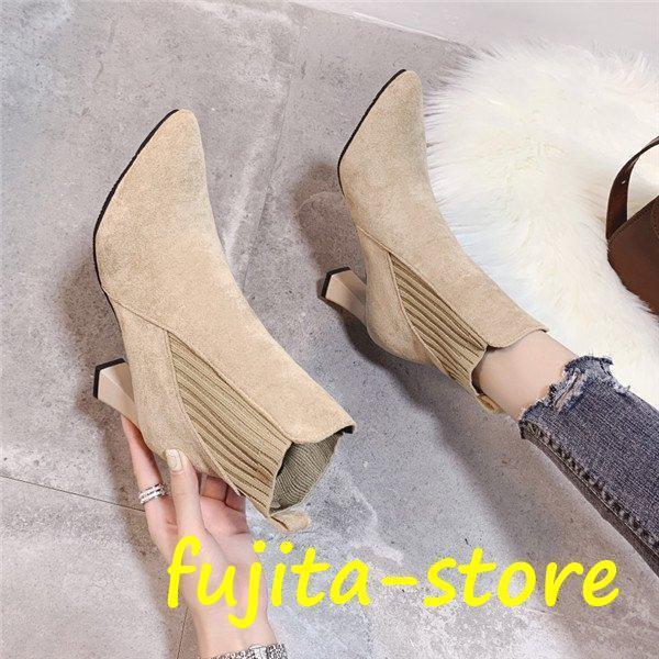 ブーツ ソックスブーツ ショートブーツ レディース 裏起毛 太めヒール レディースブーツ ヒール 靴 レディースシューズ 美脚 歩きやすい 疲れない 通勤(4)