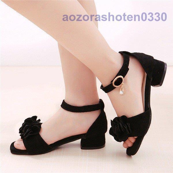 サンダル 女の子 子ども キッズ 夏 サマー ジュニア ヒール ダンス 靴 子供用 可愛い ミュール 滑り止め お出かけ