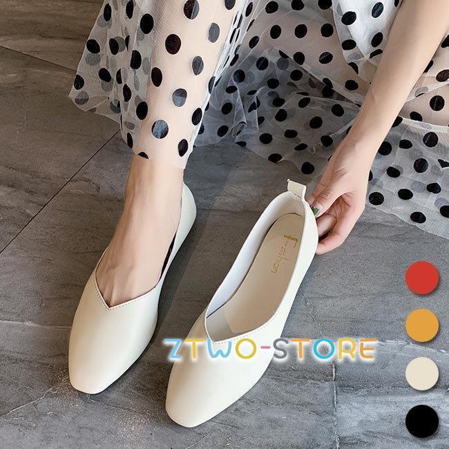 パンプス 痛くない スクエアトゥ ぺったんこパンプス 歩きやすい オフィス PUパンプス フラットシューズ 美脚 スクエアトゥパンプス 通勤 シューズ(4)