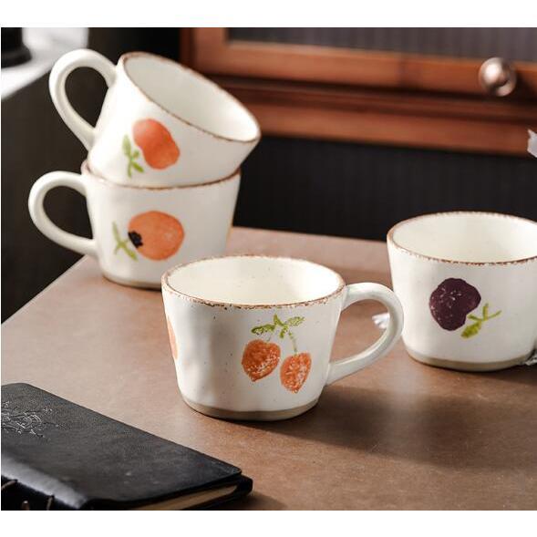 マグカップ ティーカップ コーヒーカップ 陶器 コップ 果物 カフェ 珈琲マグ 粗陶土 キッチン雑貨 大容量 食洗機対応 還暦 退職 新築 結婚祝い 誕生日プレゼント