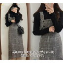 ワンピース サロペットチェック柄 スカート デニム レディース ジャンパースカート 秋 冬 ロングワンピース ひざ下 オーバーオール 体型カバー