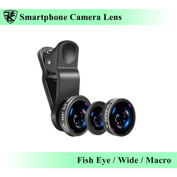 スマートフォン　カメラレンズ　クリップ式　ブラック　魚眼レンズ・広角レンズ・マクロレンズ　自撮り・SNS写真に最適　iPhone・Android・タブレットなどのデバイスに　【AK-PH-018B】