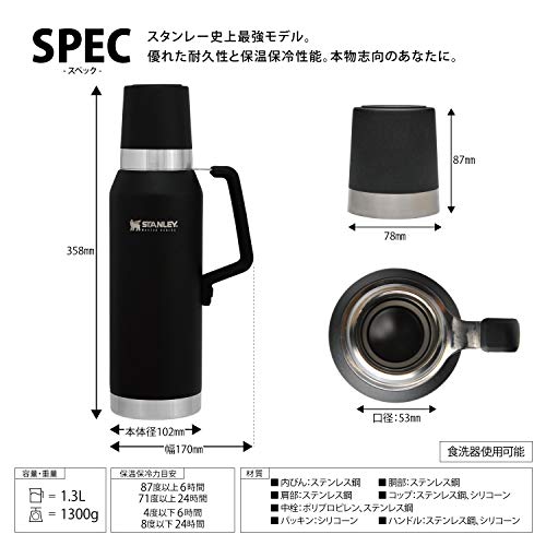 STANLEY(スタンレー) 新ロゴ マスター真空ボトル 1.3L マットブラック 保冷 保温 頑丈 水筒 アウトドア 保証 02659-032 (日本正規品)