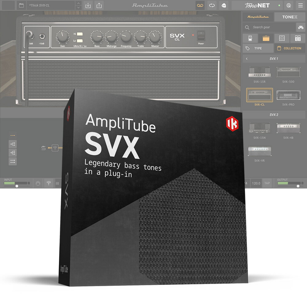 トピックスショッピングクレジット分割48回払いまで金利手数料0%！期間限定 2025年11月30日まで30,000円（税込）以上のお買い物が対象となります。本キャンペーンはクレジットカードでのお支払いは対象外となります。詳しくはお問い合わせください。アイテム説明■ご注意本製品は「ダウンロード版」です。パッケージ、インストールディスク・USB等の発送はございません。シリアル番号はメールでのお届けとなります。製品の性質上、お受け取り後のキャンセル・返品はお受けすることが出来ません。予めご了承ください。Ampegとの共同開発、正真正銘「本物」のベース・サウンドをAmpliTubeで。■「伝説」のサウンドを手に入れようAmpliTube SVXは、ベース・アンプの歴史を築き上げてきたAmpegブランドと、アンプ・モデリング・プラグインのパイオニア、IK Multimediaチームによって開発された、世界初のベース用プラグイン・ソリューションです。 Ampegのアンプ、キャビネット、エフェクトの仕様、サウンドを、IK Multimediaのモデリング技術と組み合わせる事により、ベース・サウンドをトータルに完成させるパッケージが実現しました。■収録ギア＜4 種類のアンプ＞・SVX-15R・SVX-500・SVX-CL・SVX-PRO＜6 種類のキャビネット＞・1x15 SVX-15R・2x10 SVX-500・2x12 SVX-212・4x10 SVX-410B・4x10 SVX-410S・8x10 SVX-810E＜8 種類のストンプ＞・Analog Chorus・Analog Delay・Bass Wah・SVX Compressor・SVX Envelope Filter・SVX Volume・SVX-OCT・SVX-OD＜3 種類のマイク＞・Dynamic 20・Dynamic 421・Vintage Dynamic 20スペック■動作環境・Mac ( 64bit )最低動作環境: Intel Core 2 Duo 以上 プロセッサ, 4GB RAM(8GB推奨), Mac OS X 10.10 以降 , 3GB以上の HDD スペースプラグインフォーマット: Audio Units, VST 2/3, AAX・Windows ( 64bit )最低動作環境: Intel Core 2 Duo または AMD Athlon™ 64x2, 4 GB RAM(8GB推奨), Windows 7 / 8 / 10 , 3GB以上の HDD スペースプラグインフォーマット: VST 2/3, AAXASIO準拠のサウンドカード※動作環境は随時更新されるため、詳細、最新状況はメーカーサイトにてご確認ください。納期について売却時は迅速に商品情報の削除を心掛けておりますが、ショッピングページの更新までにタイムラグが生じ、ご注文のタイミングによっては商品のご用意ができない場合がございます。あらかじめご了承くださいますようお願い申し上げます。最強配送対象商品以外、納期のご確認はご注文前に「商品についての問合わせ」よりお問い合わせください。