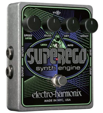 なんともエレハモらしいエフェクターが誕生しました。 SUPEREGO Synth Engine（スーパー・イーゴー・シンセ・エンジン）は、弾いた音をサンプリングして無限のサステインを生み出します。 コード等をフリーズ（鳴ったままに）すれば、その上にソロ等を重ねて弾けます。 フリーズした音を次の音に滑らかにグリスすればシンセのポルタメントのような効果を出せます。 フットスイッチを踏む度にサウンドを次々に重ねることもでき、その場合前の音をどれだけ残すのか等を設定できます。 エフェクト・ループも搭載しているので、SUPEREGO のエフェクト音に更に別のエフェクトをかけられます。 そしてなんと、フットスイッチを操作しなくても、本機が自動で単音やコードをフリーズするオート・モードもあります。 誰も体験したことのない、まさにエレハモならではのペダルです。 ＜3つのモード＞ ラッチ／モメンタリー／オートがあります。 ■モメンタリー・モード：フット・スイッチを踏んでいる間だけ音をフリーズします。 フリーズ音のフェイド・イン／アウトはSPEED コントロールで調整できます。 ■ラッチ・モード：踏む度にどんどん音を重ねます。 重ねる前の音の音量はLAYER コントロールで調整できます。 ■オート・モード：単音やコードを探知しフリーズします。 フリーズ音はSPEED コントロールでフェイド・アウトを調整できます。 ＜コントロール＞ ■SPEED/LAYER：モードにより、フリーズ音のフェイド・イン／アウドや重ねる前の音量を調整します。 ■GLISS：フリーズした音を次の音に変化させるスピードを調整します。 ■DRY：エフェクトが掛かっていないドライ音の音量を調整します。 ■EFFECT：エフェクト音の音量を調整します。 ●寸法：91W×50H×118Dmm ●重量：330g ●電源：AC アダプター付属 【 即納可能！ 】【 あす楽 】表記の商品以外は基本的にお取り寄せになります。 メーカー在庫依存商品はお取り寄せでも翌日出荷が可能です。 (但：メーカー在庫品・平日メーカー受注時間内) ※商品状態をリアルタイムに反映できない場合がございます。 売り切れの際はご了承ください。