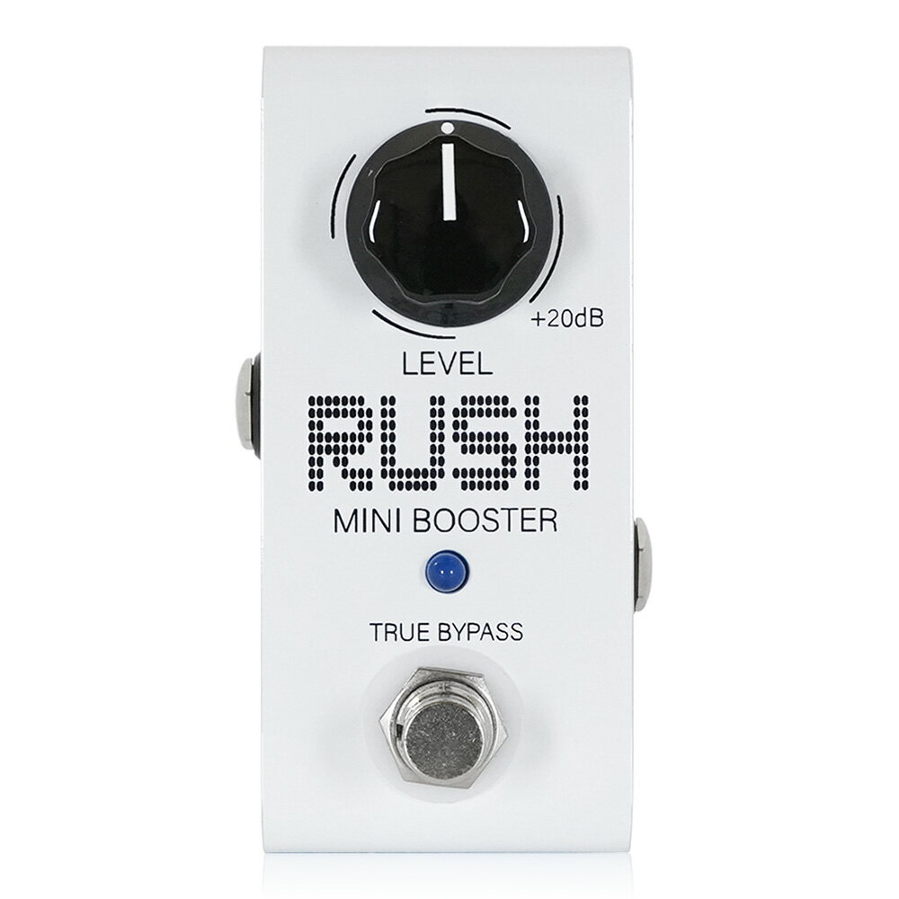 トピックスショッピングクレジット分割48回払いまで金利手数料0%！期間限定 2026年5月31日まで30,000円（税込）以上のお買い物が対象となります。本キャンペーンはクレジットカードでのお支払いは対象外となります。詳しくはお問い合わせください。アイテム説明RUSH MINI BOOSTERは、透明感のあるトーンのピュアなクリーンブースターです。楽器本来のトーンを保ちながらシグナルをブーストします。ギターとアンプのキャラクターを変えず、シグナルを強くしたいギタリストに最適です。真空管アンプを柔らかく自然に飽和させたい場合にも、リードトーンにパンチを加えたい場合にもRUSH MINI BOOSTERは明瞭なトーンを実現します。■特徴・ローノイズで高精度な高品質Opampを使用した回路を採用。トランジスタを使用したブースターよりも音色を変えずに出力します。ラウドでタイトなサウンドを実現します。・LEVELノブ1つのシンプルな操作で、最大+20dBまでのクリーンブーストが可能です。常時ONでトーンに厚みを加えたり、アンプをプッシュして歪みを加えたり、様々な使い方が可能です。・RUSH MINI BOOSTERは低域を抑制したり、高域の明瞭さを損なったりすることなく、まるでゲインコントロールがついたギターケーブルのようなサウンドを実現するよう設計されています。ギターの周波数帯域を損なわず、音色をキープします。・ハイインピーダンスインプットのOpamp回路により、ロングケーブルや複数の端子を通る前に設置してONにすることで、バッファとしてシグナルの強度を維持するように使うことも可能です。■コントロールLEVEL：ブーストレベルを調整します。■使い方の例・歪み系の後に設置して、リードパートなどで音量を上げる際のブーストに使用します。・歪みやアンプの前に接続して、後段に接続されたエフェクターやアンプへのシグナルレベルを上げることができます。歪みやサステインが増加します。・LEVELを最小に設定し、常時ONにして使用することでバッファのように使うことができます。■設定方法LEVELを最小に設定し、演奏しながら徐々に上げていき、ピッキングの強弱への応答を確認しながらスウィートスポットを見つけます。スペック■種類：ブースター■アダプター：9Vセンターマイナス■電池駆動：-■コントロール：LEVEL■回路：アナログOpamp■最大ゲイン：+20dB■バイパス：トゥルーバイパス■電源：センターマイナスDC9V電池はご使用になれません。納期について売却時は迅速に商品情報の削除を心掛けておりますが、ショッピングページの更新までにタイムラグが生じ、ご注文のタイミングによっては商品のご用意ができない場合がございます。あらかじめご了承くださいますようお願い申し上げます。最強配送対象商品以外、納期のご確認はご注文前に「商品についての問合わせ」よりお問い合わせください。