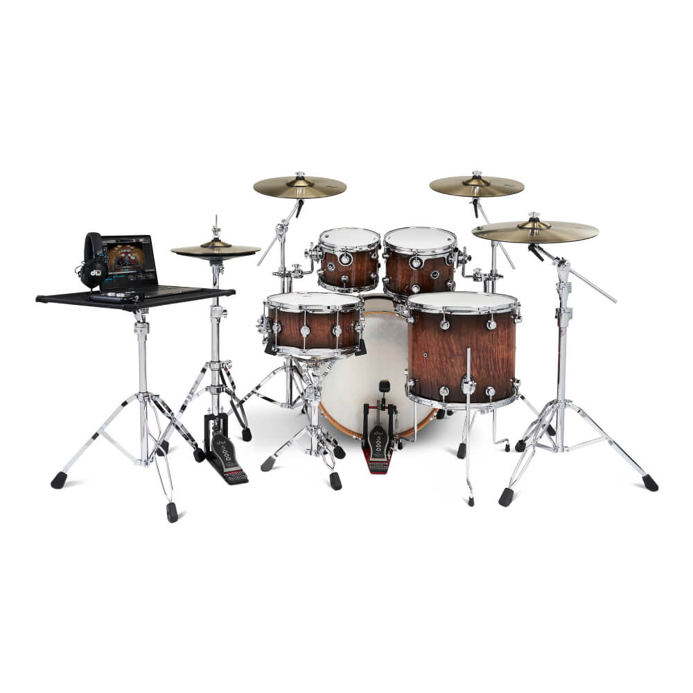 dw DWe 5-Piece Complete Bundle Kit Candy Black Burst over Curly Maple Exotic