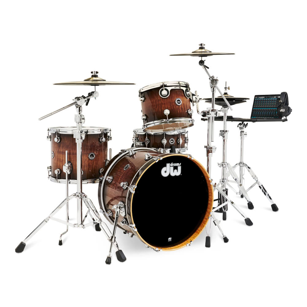 dw DWe 4-Piece Complete Bundle Kit Candy Black Burst over Curly Maple Exotic