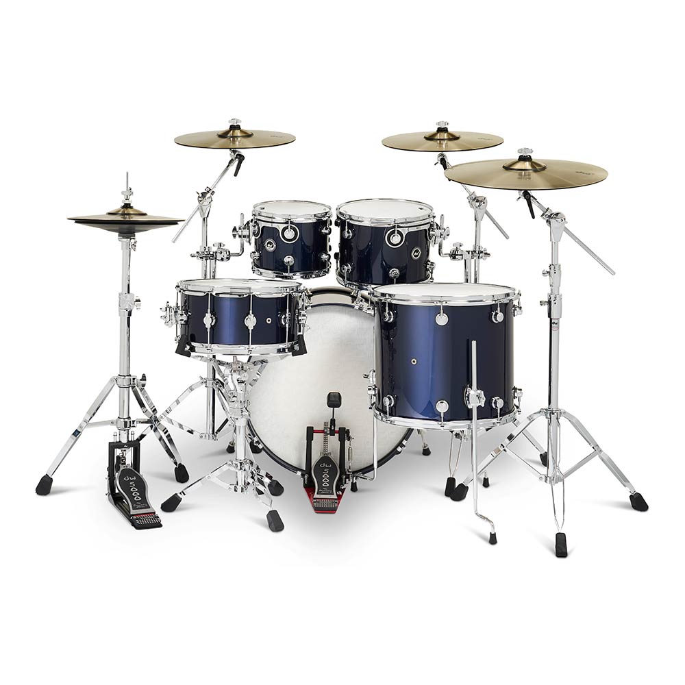 dw DWe 5-Piece Complete Bundle Kit Midnight Blue Metallic Lacquer Plus set