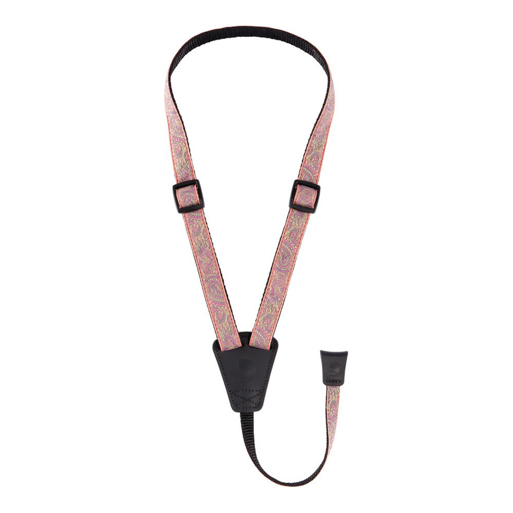 D'Addario Jacquard Cradle Ukulele Strap, Paisley, Pink/Green [19UKE05]