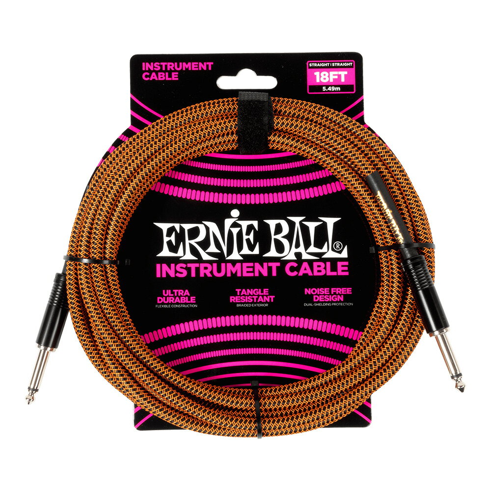 ERNIE BALL #6469 Braided Instrument Cable Straight/Straight 18ft - Pumpkin Pie
