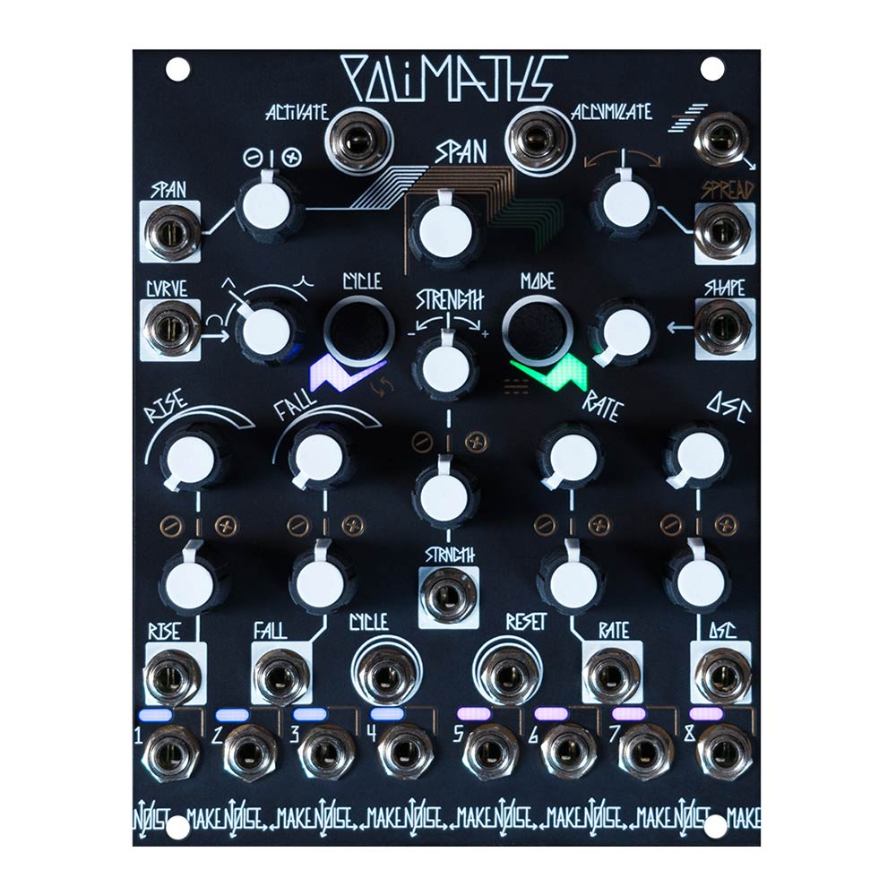 トピックスショッピングクレジット分割48回払いまで金利手数料0%！期間限定 2026年2月28日まで30,000円（税込）以上のお買い物が対象となります。本キャンペーンはクレジットカードでのお支払いは対象外となります。詳しくはお問い合わせください。アイテム説明PoliMATHS は、New Universal Synthesizer System（NUSS）や、あらゆるユーロラック・モジュラーシンセに対応する、8チャンネルの CV & オーディオ・イベント・ジェネレーターです。単一のコントロール・セットから、8つの独立したチャンネル出力に複雑なエンベロープを生成します。PoliMATHS の機能は、2つの要素で構成されています。1.可変カーブ付きの Rise-Fall エンベロープ　（オリジナルの MATHS、Function、0-Coast の Slope で、おなじみの動作）2.可変シェイプのオシレーション（振幅の時間的変化がRise-Fallエンベロープによって制御される）この発振は、低周波として複雑なコントロール信号を生成することも、VCOとして1V/Octの制御電圧によるピッチ・コントロール付きでオーディオ・イベント/ノートを直接生成することも可能です。さらに、PoliMATHS には QXG のコントロール入力へ内部接続を行うための出力ヘッダーも搭載されています。FEATURES・New Universal Synthesizer Systemに対応した設計・単一のコントロール・セットで操作可能な8チャンネル・ファンクションジェネレーター・シンプルから複雑まで幅広い制御/音声信号を生成・Channel Index、Round、Parallelモードを用いて多彩なパターンでチャンネルを彩る・SpreadやModulation Disseminationでチャンネル間パラメータをモジュレーション・MultiMod、QXG、そして将来のNUSSモジュールと連携するよう設計・QXGにチェーン接続することで、8チャンネルの振幅制御(VCAコントロール)を即時に実現[仕様]幅：20HP奥行き：43mm消費電流：+12V : 230mA / -12V : 5mA納期について売却時は迅速に商品情報の削除を心掛けておりますが、ショッピングページの更新までにタイムラグが生じ、ご注文のタイミングによっては商品のご用意ができない場合がございます。あらかじめご了承くださいますようお願い申し上げます。最強配送対象商品以外、納期のご確認はご注文前に「商品についての問合わせ」よりお問い合わせください。