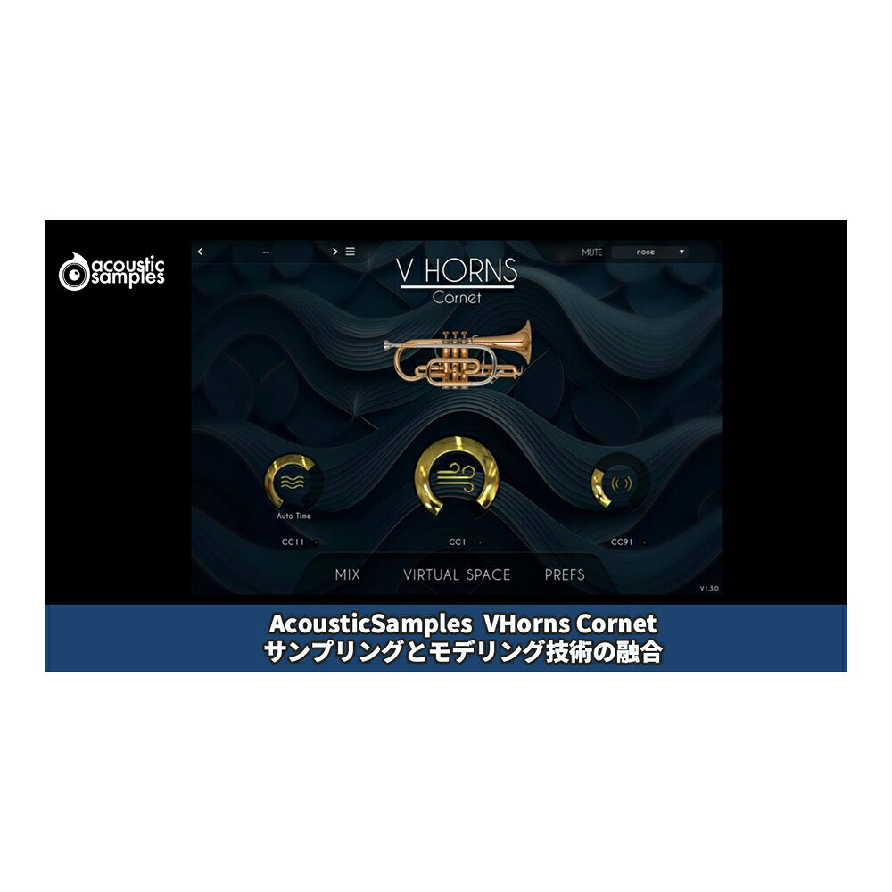 トピックスショッピングクレジット分割48回払いまで金利手数料0%！期間限定 2026年11月30日まで30,000円（税込）以上のお買い物が対象となります。本キャンペーンはクレジットカードでのお支払いは対象外となります。詳しくはお問い合わせください。アイテム説明超大ヒットシリーズ VHornsライブラリ 最後の楽器シリーズこの販売ページは単品のみの販売のため、ご注意ください。このバーチャル楽器の裏側この楽器の肝は実際の楽器の響きとフィールを再現するハイブリッド構造です。AcousticSamplesは創業以来、実存する楽器のバーチャル化に勤めてきたメーカーです。そのあくなき探究は、音源エンジンを変えるほどで、プログラミングにおいて開発環境を変えることはとても勇気が必要なことです。現在は業界最高の音質を誇るUVIエンジンを採用し、これまで培ってきた経験と最新技術を融合して生まれたのがV Hornsです。AcousticSamplesは長い間、ブラス音源のプロジェクトを臨んできました。(遡ること2012年に最初の収録をしたのが、その始まります。)しかし乗り越えなければならない障壁が多く、その実現が現在に至りました。例えば、気流をコントロールするためのキースイッチを用意するだけで膨大になり、実用的ではありません。そういったことを解決するのに時間を要しました。そして近年、AcousticSamplesが取り込んできたサンプルとモデリングのハイブリッド技術によって、多くの問題を克服に成功しました。そして、両方の優位点を生かしたシンプルな演奏で、本物と違わない響きを実現しました。すでに存在するGiorgio Tommasini博士とSamplemodelingによるハーモニックアライメントのアプローチを基に、AcousticSamplesは新しい技術アプローチ:HAT(Harmonic Alignment Technology /ハーモニック・アライメント・テクノロジー)を開発しました。この技術によって、非常に柔らかい響きから大きく力強い演奏まで、音色の変化を正確に再現します。この独自開発された技術では、サウンドソースにサンプルを使用し、響きの変化や最適化にモデリングを組み合わせます。このことで、V Hornsは1つの楽器につき、約90MBのコンパクト容量を実現します。しかも音源に使用するグラフィックスやプリセットも含まれています。不完全さ故のホーン楽器の響きの生々しさを、指先タッチの応答によるリアル演奏を可能にした画期的なホーン楽器音源です。こうして完成したV Hornsを現在、最も簡単かつリアルなVSTホーン楽器音源としてお届けします。開発をした我々がそうであった様に恐らく、実際の楽器とV Hronsの響きの違いを聴き分けられないと思います。実際の演奏とV Hornsでそれを再現したデモをご用意しました。ぜひご自身の耳でご確認ください。動作環境この製品は、UVI社が無償提供する最新版のUVI Workstation(WindowsまたはmacOS)で動作します。動作環境はUVI Workstationに依存するため、メーカーサイトでご確認ください。注意:すべて64bitプラグイン形式:Audio Units、AAX、VST、スタンドアロン随所にこだわりを感じる妥協なき再現性と便利機能本物響き、本物表現独自のHAT(Harmonic Alignment Technology /ハーモニック・アライメント・テクノロジー)による、従来のアプリーチよりさらに一歩進んだ処理により、これまでのブラス音源の位相問題を完全克服シンプル操作、リアル演奏 管楽器は管に空気を送って音を発生させる楽器です。これに倣って、V Hornsの演奏はノート入力に加え、エアフローコントロールで、発音をします。鍵盤を押さえて、空気量を操作するだけで、実際の管楽器演奏を再現します。1音源に2つの楽器 重ねた際に異なる響きや自然なバリエーションを演出するために、1つの音源に2つの異なる奏者による音源サンプルを用意しました。自然さを演出する様々なパラメーター ほとんど操作不要のV Hornsですが、より細かな表現を必要とする上級者のためのパラメーターを多数用意しました。その多くはリアルタイム操作対応、自然さを生み出すランダマイズ機能も様々な要素で用意されています。ウィンドコントローラー対応 予め主要のウィンドコントローラー用の設定を用意しました。選択して少しだけの調整で、演奏できます。自由立ち位置、バーチャル空間 単なるステレオ収録では出ない奥行きを独自のバーチャル空間で完全再現します。ブラスセクションでのプレイヤーの立ち位置を含め、マルチマイクミキシングで、完璧に仕上げることができます。アンサンブルサポート ブラスアンサンブルで、アンサンブル音源に悩む必要はありません。V Hornsなら自分だけのブラスセクションが構築できます。必要な数を追加し、立ち位置の設定、ハーモニーとスケール、ルートキーを決めれば、完璧なアンサンブル演奏ができます。UVIエンジンの高品位エフェクトを装備 スタジオ品位のエフェクトが用意されていますので、DAWに立ち上げることなく、ライブ演奏に臨むことが可能です。納期について売却時は迅速に商品情報の削除を心掛けておりますが、ショッピングページの更新までにタイムラグが生じ、ご注文のタイミングによっては商品のご用意ができない場合がございます。あらかじめご了承くださいますようお願い申し上げます。最強配送対象商品以外、納期のご確認はご注文前に「商品についての問合わせ」よりお問い合わせください。