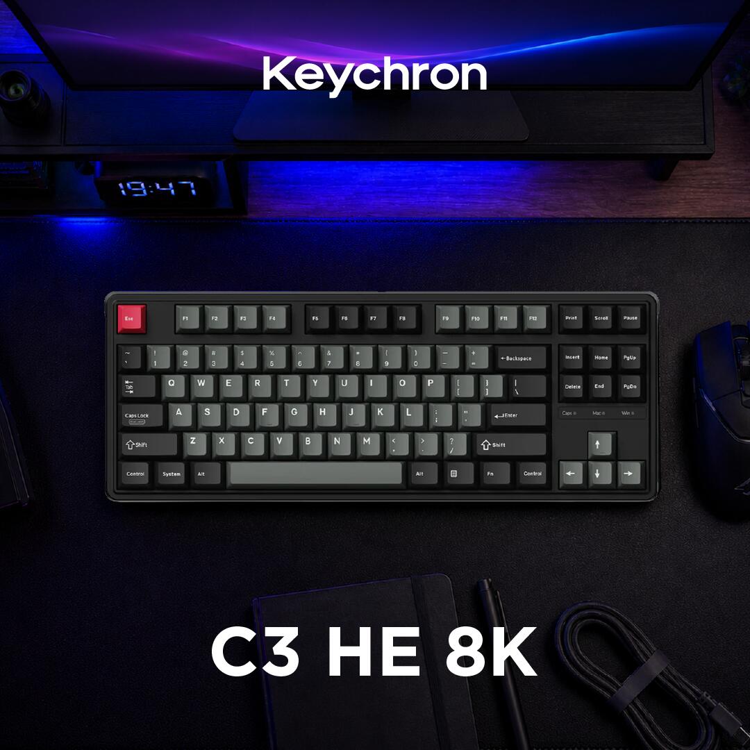 【セール中】Keychron C3 HE 8K マグネットスイッチ搭載 有線カスタムメカニカルキーボード_マルチペアリング_テンキーレス_ゲーミング_オフィス_テレワーク_自作キーボード_QMK_ホットスワップ_アルミボディ_PBTキーキャップ_RGBバックライト_おすすめ