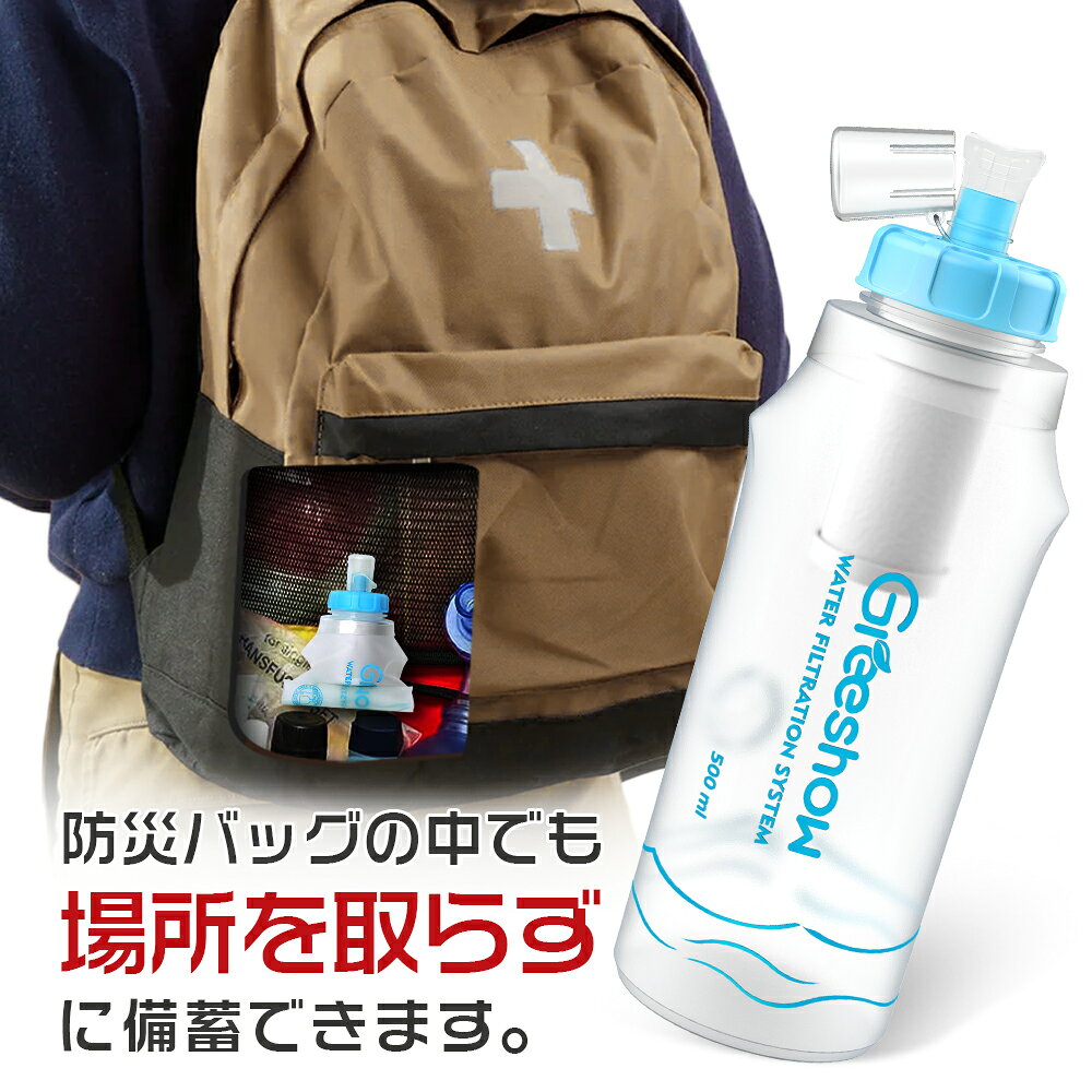 【日本正規品】 浄水ボトル 水筒 Greeshow ボトル型浄水器 折りたたみ ウォーターボトル 浄水でき 直飲み スポーツ 補水 携帯浄水器 簡易濾過器 アウトドア 登山 キャンプ用品 浄水 水筒 防災グッズ 災害 サバイバル コンパクト 一年保証 GS-286 keynice-10000000 Greeshow公式 楽天市場店 サンプル画像3