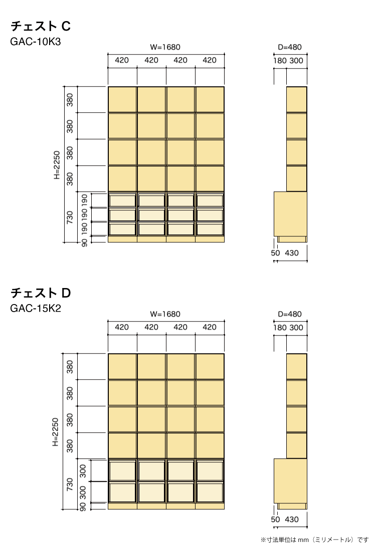 【特別価格】りんご箱のチェスト＆シェルフ 4列4段セット Dタイプ / GAC-M15K2 2