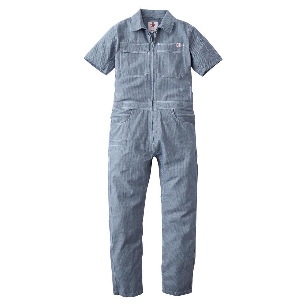 樂天商城 - GRACE ENGINEERS グレイスエンジニアーズ GE-589 綿麻 ストライプ 半袖ツナギ フェミニン 作業着 GRACE BACK ヒップオープン 春夏 おしゃれ レディース 受注発注