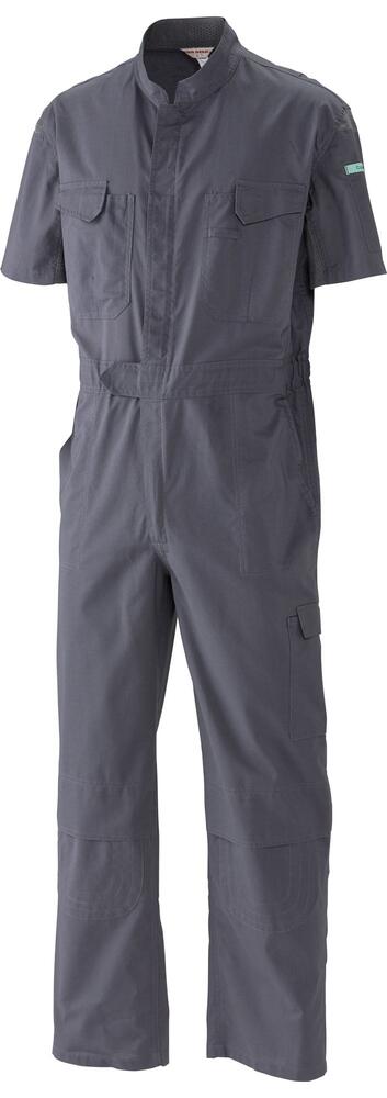 樂天商城 - Hinomaruseni 日の丸繊維 CVC 半袖ツナギ服 作業服 作業着 ワークウェア 1560 製品バイオ洗い 脇肩メッシュ ノーフォーク ヒノマルカット ひざストレッチ 春夏用 メンズ 受注発注