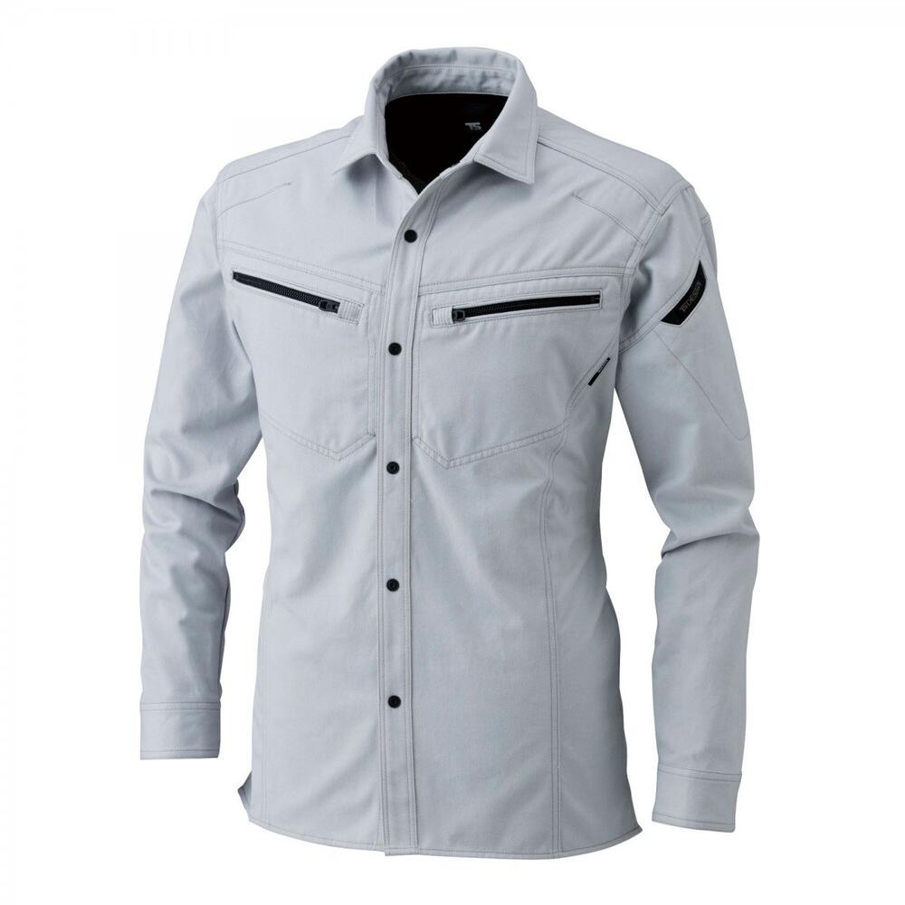 樂天商城 - TS DESIGN ティーエスデザイン 藤和 長袖シャツ 作業服 作業着 5115 ストレッチ ソフトチノ デニム マルチスリーブポケット 年間 ワークウェア 男女兼用 受注発注