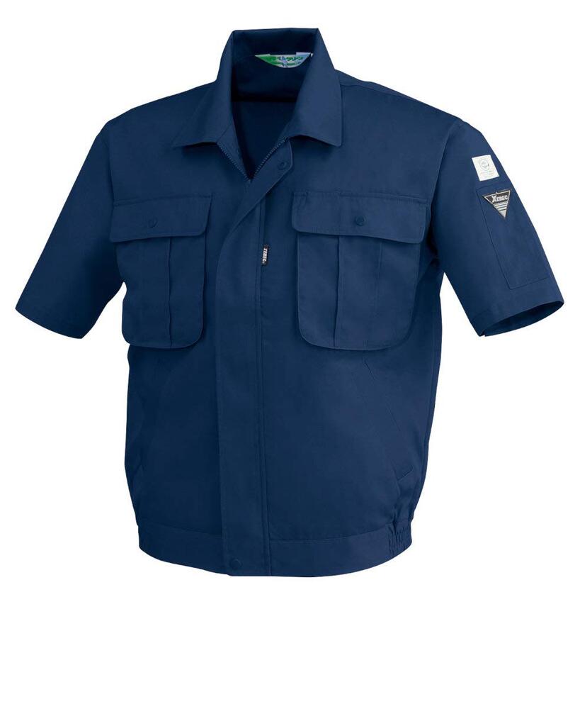Rakuten - [6月中エントリーでP10倍]XEBEC ジーベック 作業服 3191 半袖ブルゾン 春夏用 エコ リサイクル素材 帯電防止 メッシュプリーツロン採用で快適な着心地 メンズ 受注発注