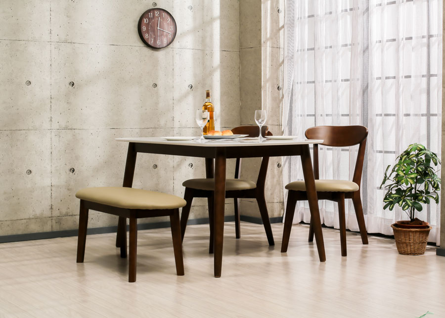 【10%OFFクーポン配布中】 組立式 ダイニングテーブル ダイニングセット 食卓テーブル 食卓セット 食卓イス ダイニングテーブル4点セット ダイニング4点 120cm幅 突板 ラバー エナメル