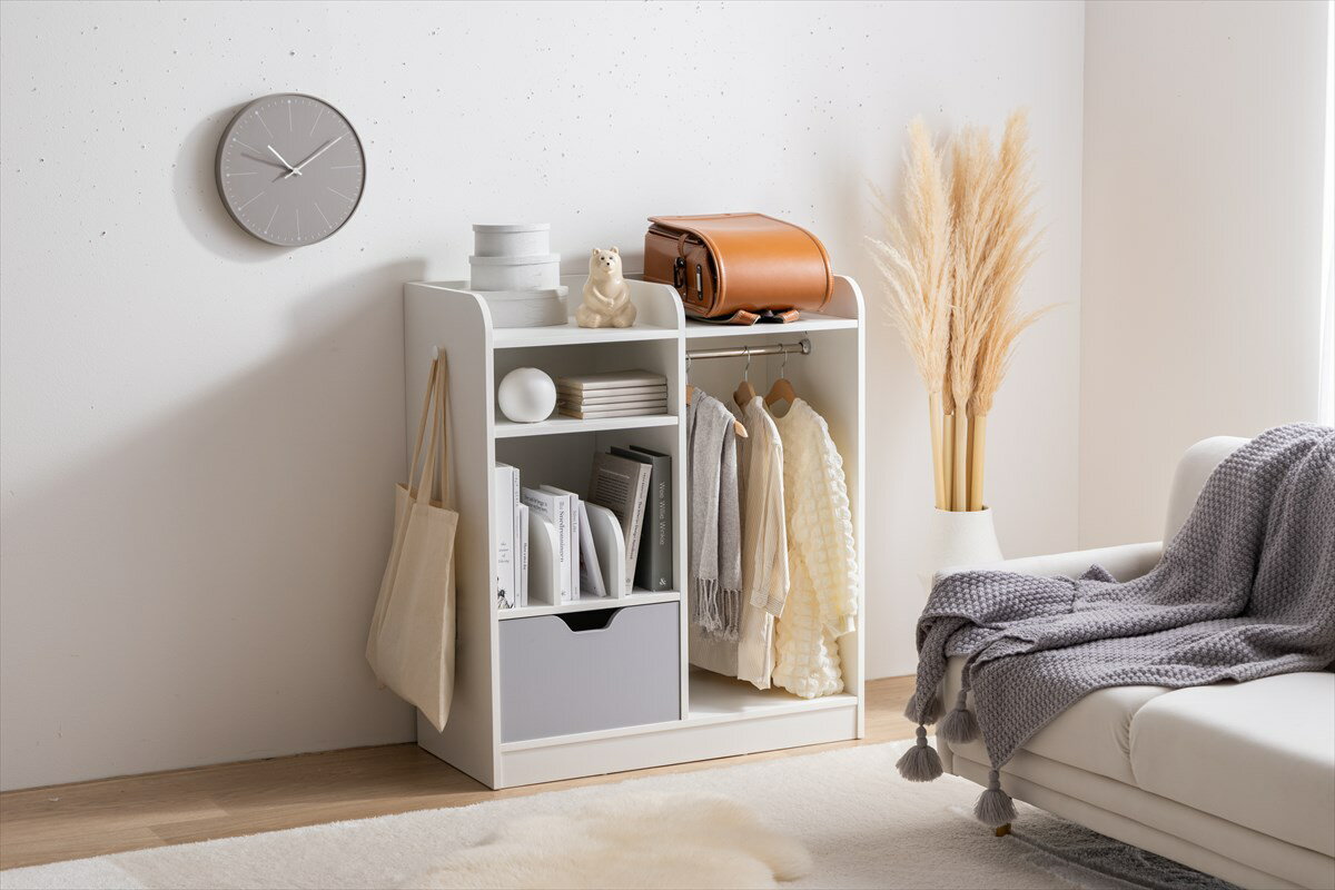 マルチ収納付きランドセルラック 片付け ランドセルラック ハンガーラック キッズ収納 収納ラック ランドセル収納 ランドセル置き リビング収納 収納 棚 本棚 ハンガー 引き出し パイプ コンパクト 省スペース ワードローブ 子供部屋 シンプル スリム ブックエンド Pila ピラ