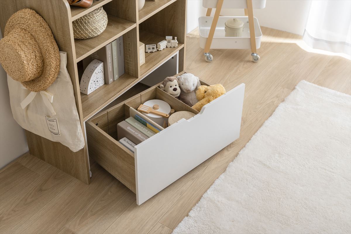 デスク付き ランドセルラック マルチ収納 学校 机 キッズ用 収納 ラック チェスト シェルフ 棚 絵本 マルチ ランドセル置き おもちゃ デスク テーブル ワゴン ボックス セット 幅80 子供部屋 子ども ベビー リビング ブック 3点セット 可動棚 オープン収納 スリム シンプル [3]