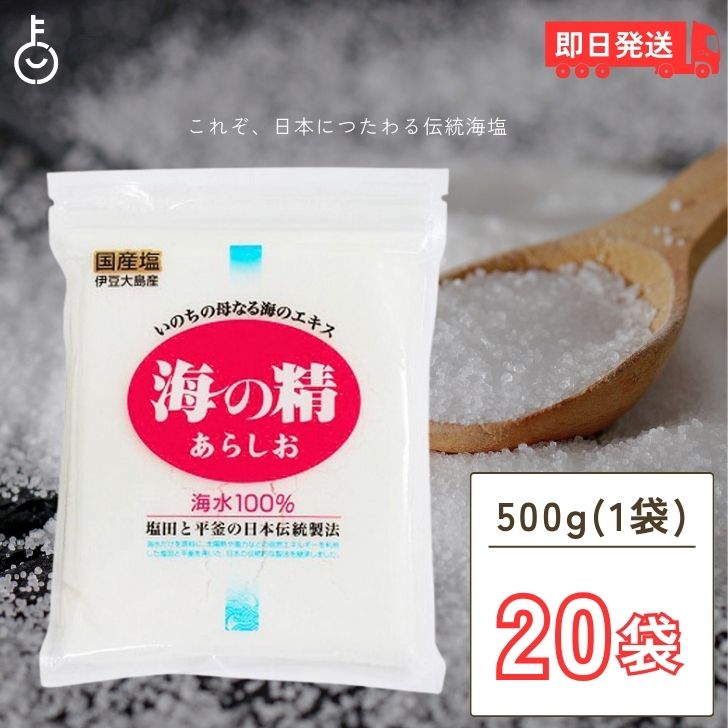 塩 粗塩 あら塩 海の精 あらしお 赤ラベル 伝統海塩 500g 20袋 お塩 天日塩 平釜 伊豆大島産海水100% ミネラル 天日 天然塩 送料無料 漬物 梅干し 塩にぎり 父の日 早割