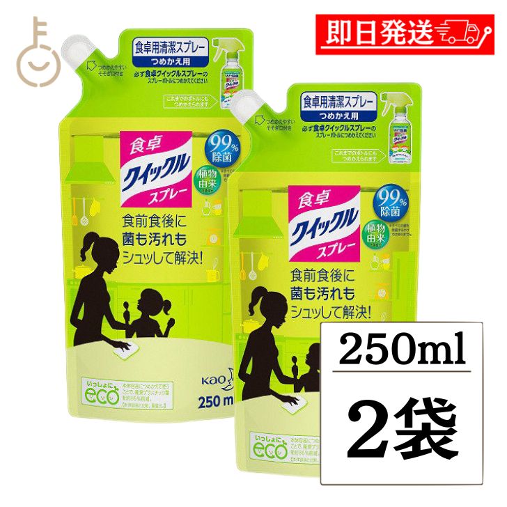 花王 食卓クイックル 除菌スプレー ほのかな緑茶の香り 詰め替え 250ml 2袋 食卓クイックルスプレー 食卓 クイックル 送料無料 まとめ買い つめかえ 父の日 早割