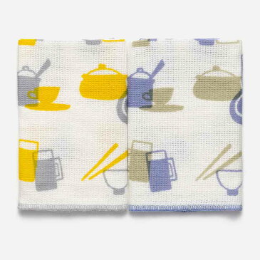 【KEYUCA公式店】ケユカ [日本製] DishCloth2 クロス 2枚セット キッチンツール柄 イエロー×パープル 約35×35cm SEKマーク認証取得 抗菌防臭[ふきん 布巾 フキン ディッシュクロス キッチンタオル 吸水 キッチン雑貨 綿100％] 【グッドプライス】