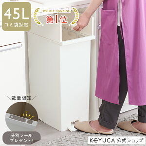 【SS限定 クーポン利用で10%OFF!(4,752円)】【KEYUCA公式店】KEYUCAダストボックス LL ホワイト ゴミ箱 45L｜【WEB限定】数量限定 分別シールプレゼント[ケユカ 両開き ペダル式 キャスター付き ダストボックス キッチン スリム ふた付き ごみ箱 45リットルゴミ袋対応 45l]