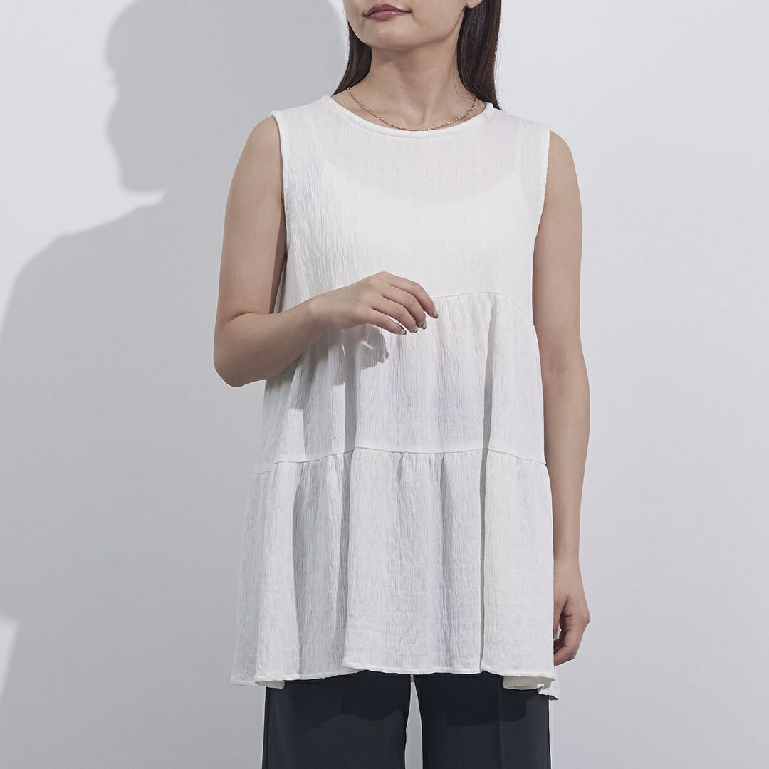 【KEYUCA公式店】ケユカ ジャガード楊柳ティアードチュニック [新作 夏 レディース トップス ノースリーブ ティアード チュニック ウォッシャブル 洗える シンプル]