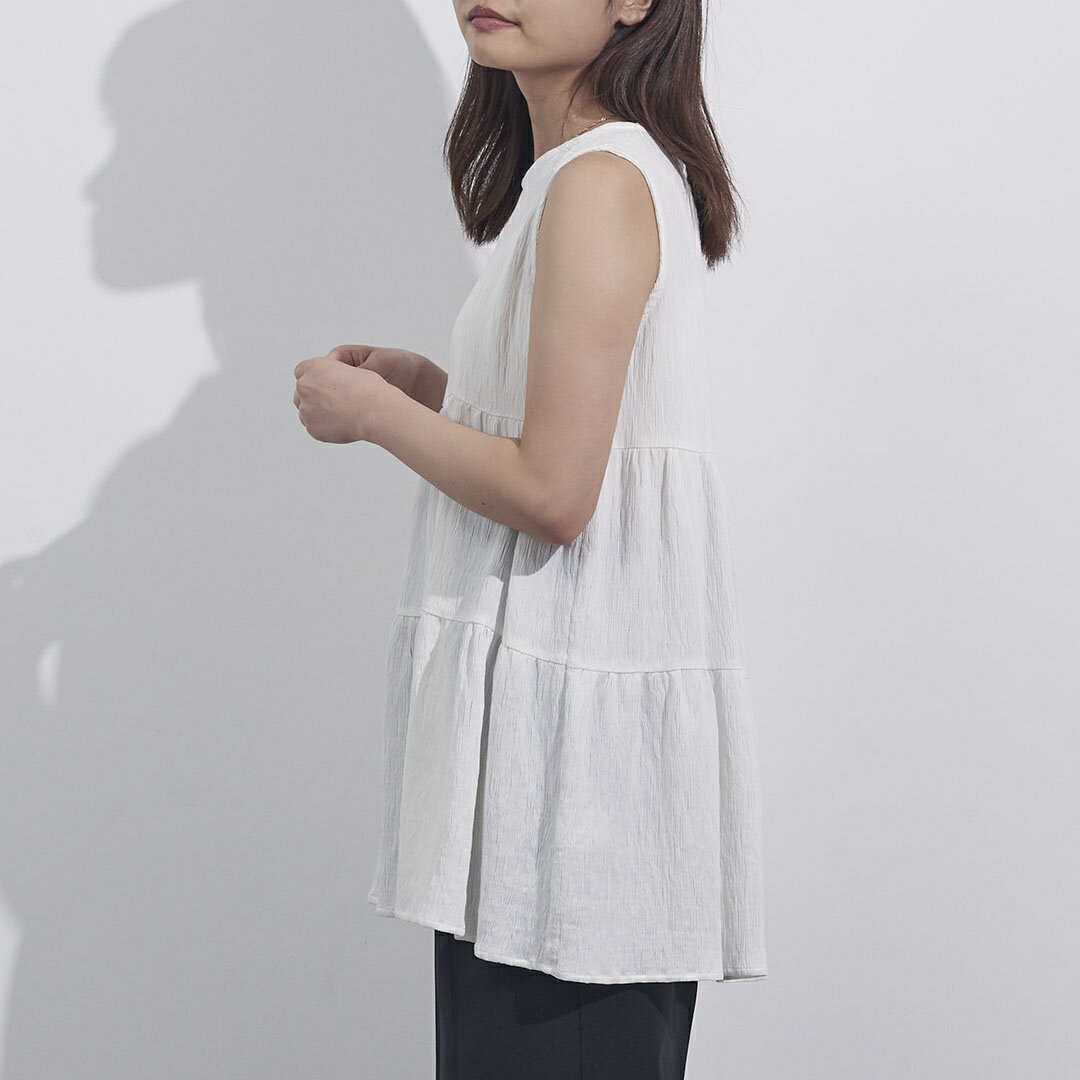 【KEYUCA公式店】ケユカ ジャガード楊柳ティアードチュニック [新作 夏 レディース トップス ノースリーブ ティアード チュニック ウォッシャブル 洗える シンプル]