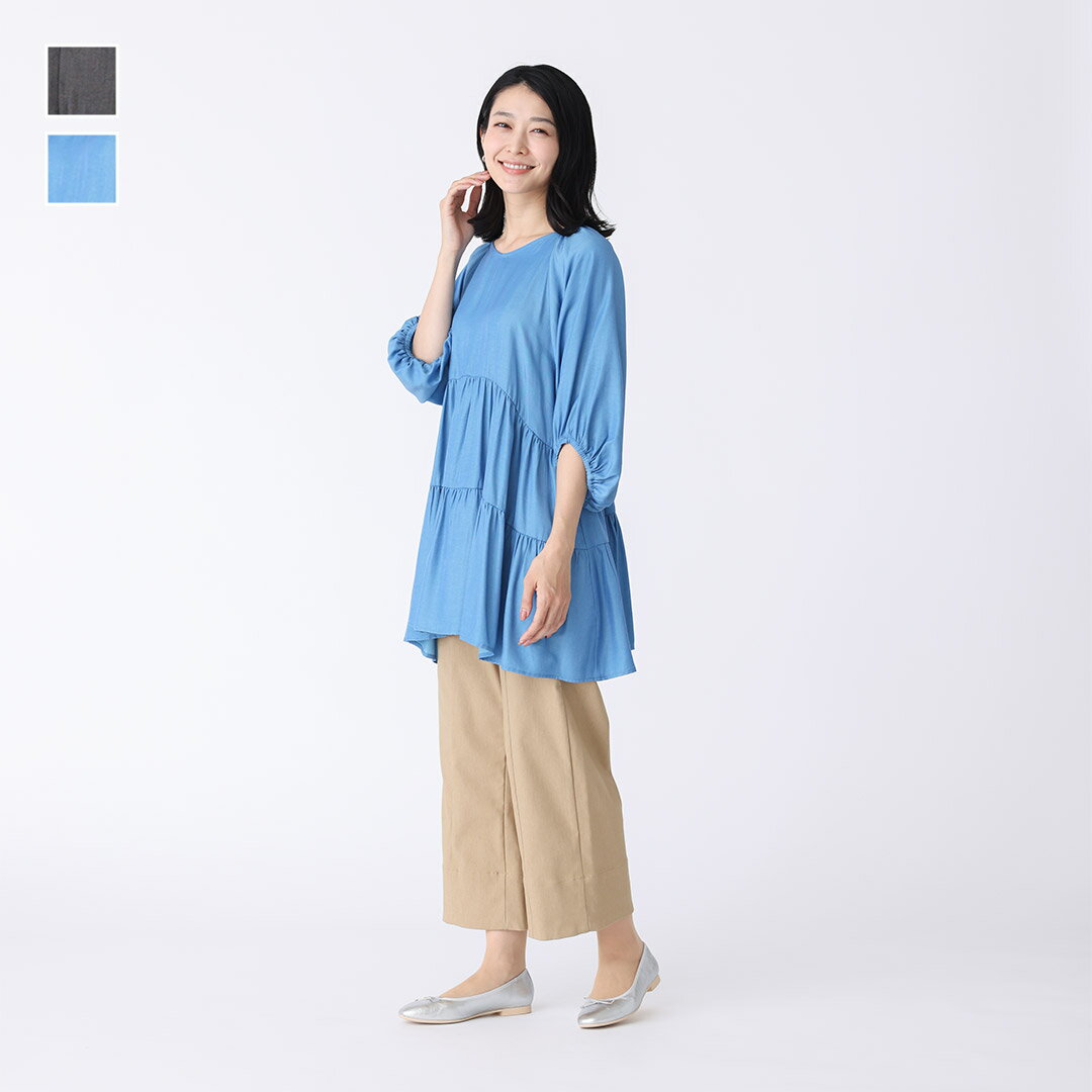 Rakuten - 【KEYUCA公式店】ケユカ ティアードVネックチュニック[レディース チュニック Vネック ティアード デニムライク きれいめ おしゃれ 30代 40代 50代 洗える ウォッシャブル 通販]