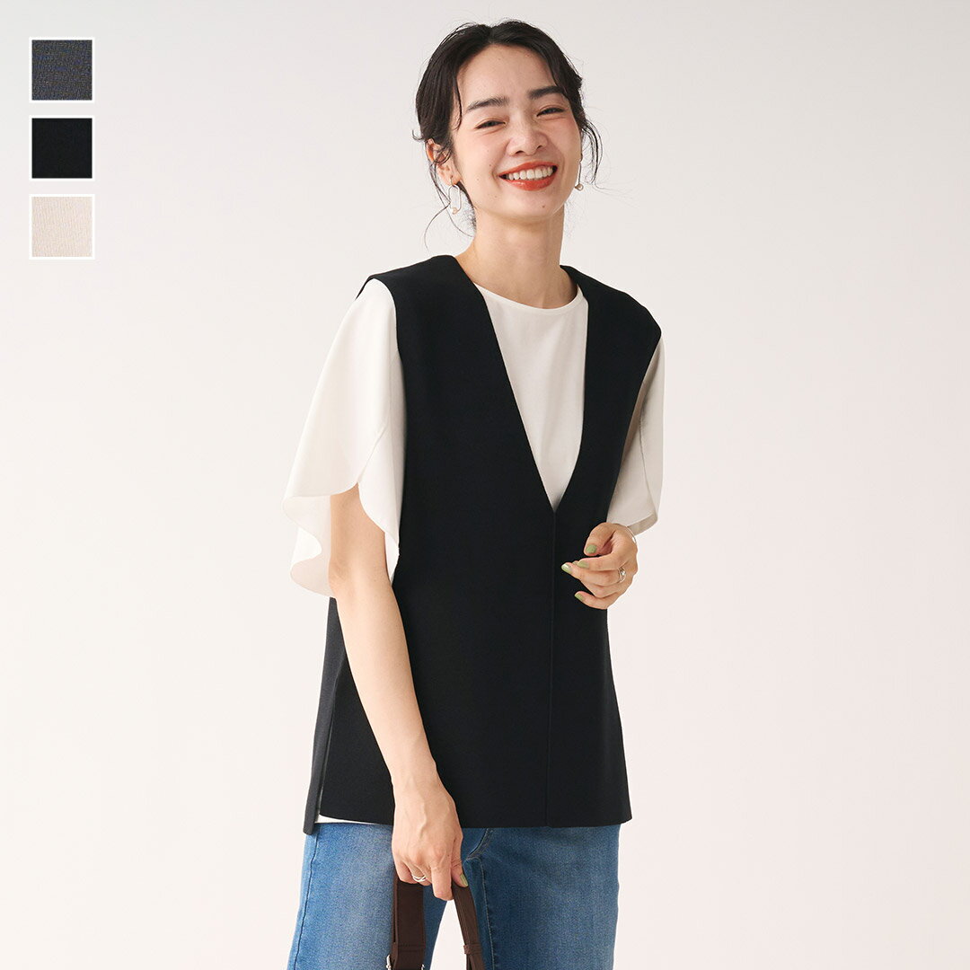【KEYUCA公式店】ケユカVネックニットベスト[レディース トップス ベスト ニット Vネック ウォッシャブル 毛玉になりにくい おしゃれ 30代 40代 50代 洗える ウォッシャブル ニットベスト スリット レイヤード 重ね着 オフィス カジュアル きれいめ 体型カバー 深Vネック]のサムネイル