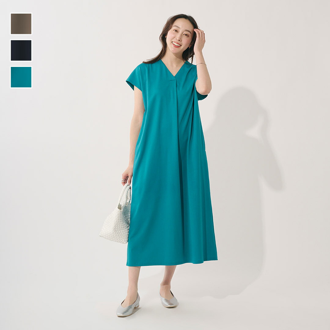 Rakuten - 【KEYUCA公式店】ケユカ【すごナノ撥水】Vネックカットソーワンピース[レディース ワンピース カットソー Vネック キレイ見え Tワンピ 防汚 撥水 おしゃれ 30代 40代 50代 洗える ウォッシャブル 通販]